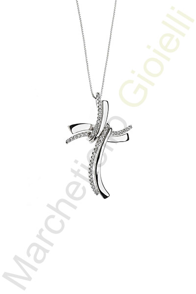Croce Oro Bianco Diamanti Comete Gioielli Collezione Croisette