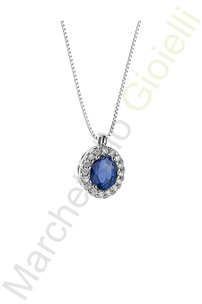 Collana Oro Bianco Diamanti Zaffiro Comete Gioielli Collezione Classic