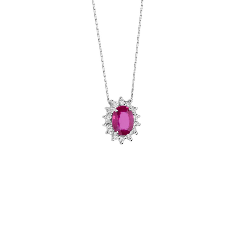 Collana Oro Bianco Diamanti Rubino Comete Gioielli Collezione Regina