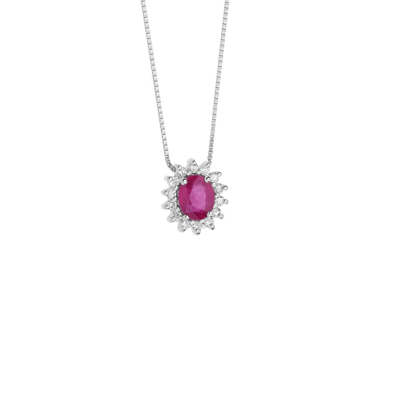 Collana Oro Bianco Diamanti Rubino Comete Gioielli Collezione Regina