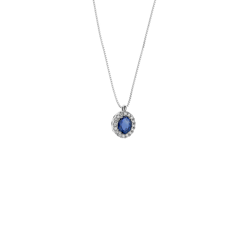 Collana Oro Bianco Diamanti Zaffiro Comete Gioielli Collezione Classic