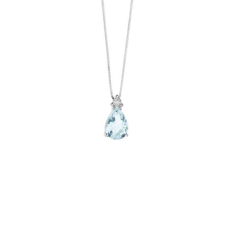 Collana Oro Bianco Diamanti Acquamarina Comete Gioielli Collezione Fantasia Di Acquamarina