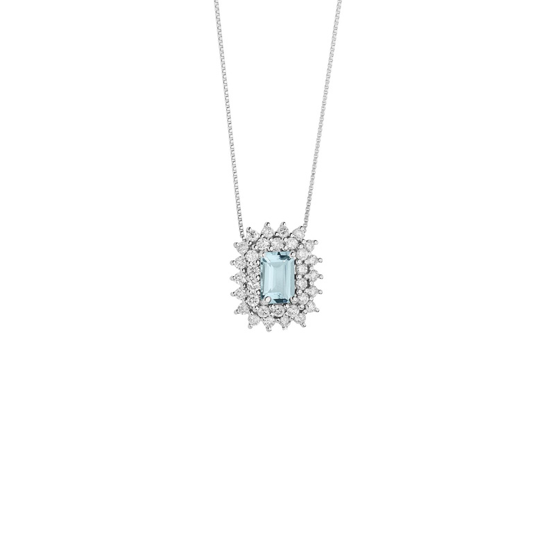 Collana Oro Bianco Diamanti Acquamarina Comete Gioielli Collezione Azzurra