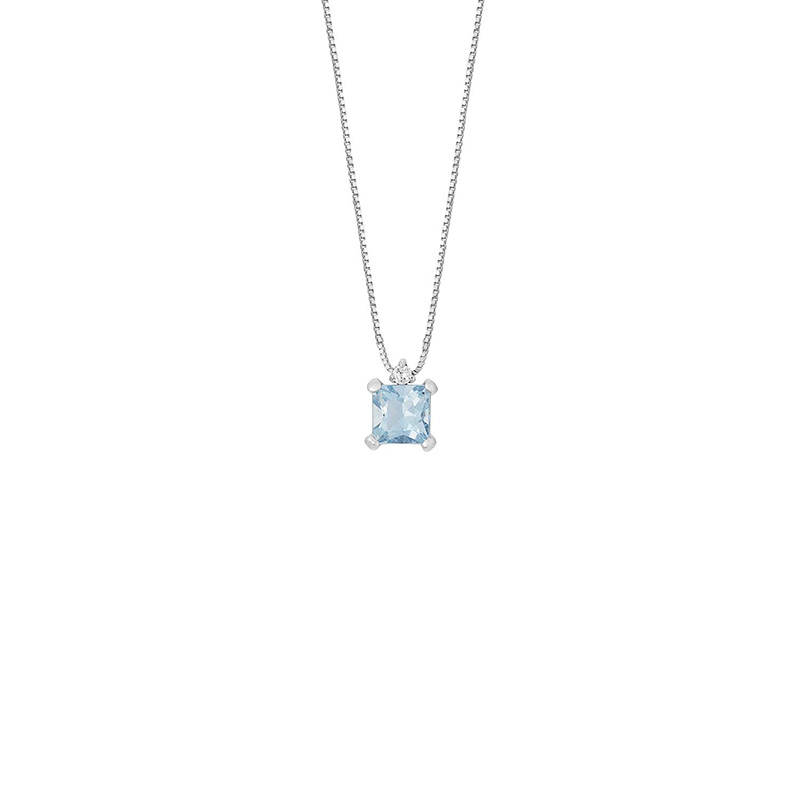 Collana Oro Bianco Diamanti Acquamarina Comete Gioielli Collezione Azzurra