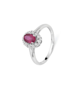Anello Oro Bianco Diamanti Rubino Luce Collezione Iride
