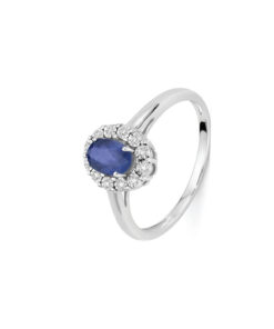 Anello Oro Bianco Diamanti Zaffiro Luce Collezione Iride