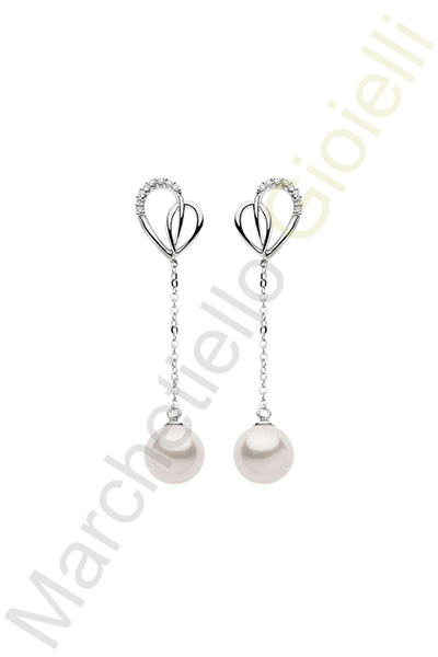 Orecchini Oro Bianco Diamanti Perle Comete Gioielli Collezione Fantasia Di Perle