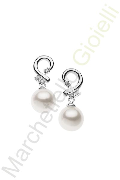 Orecchini Oro Bianco Diamanti Perle Comete Collezione Gioielli Fantasia Di Perle