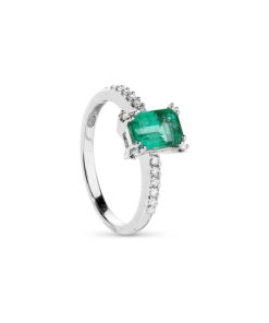 Anello Oro Bianco Diamanti Smeraldo Salvini Collezione Classic
