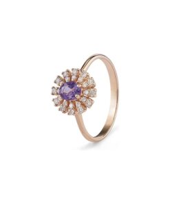 Anello Oro Bianco Diamanti Ametista Bliss Collezione Girasole
